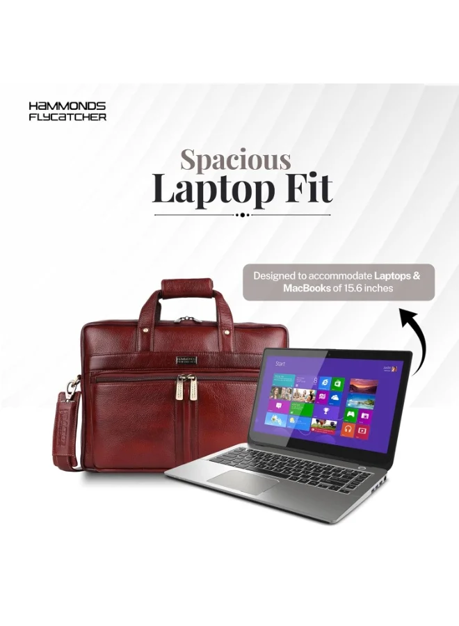 Hammonds Flycatcher  Genuine Leather Laptop Bag Premium Office Bag with Adjustable Strap and Multiple Compartments-LB102 BRN  | Best Price UAE